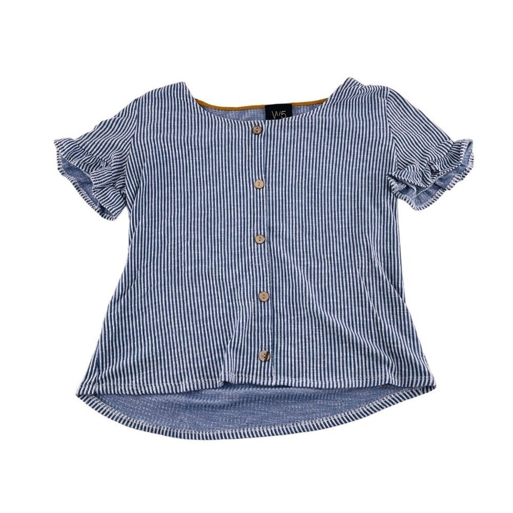 W5 Anthropologie Women's size Small Soft Blue & White Striped‎ Button-Up Top